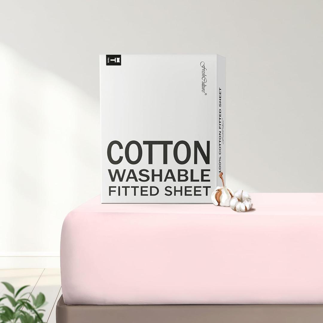 FreshCulture Pure Cotton Fitted Sheets Twin Size, 300 Thread Count Percale Sheets for Twin Size Bed, Soft & Breathable Cotton Sheets, Luxury Fitted Sheets Only (Twin,Pink)