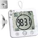 Waterproof Bathroom Wall Clock and Timer, Digital Water Resistant Hanging Timer for Shower, Large Display Kitchen Cooking Countdown Timers, Mirror Suction Clock with Temperature Humidity Meter (White)