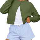 Trendy Queen Cropped Cardigan Sweaters for Women Y2k Fall Fashion Clothes 2026 (Green, S)