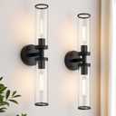 Wall Sconces Set of Two, 22'' Modern Bathroom Sconces with Clear Glass,Black Sconces Wall Lighting for Living Room Bathroom Hallway Mirror Bedroom (Bulbs Not Included)