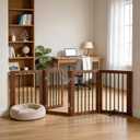 Vantas 80" x 30", No-Assembly Wooden Dog Gate with Door, Brown | Freestanding Stability, Extra Wide, Walk-Through Easy, Easy Storage, Easy to Move, Safety Fence, With Support Feet