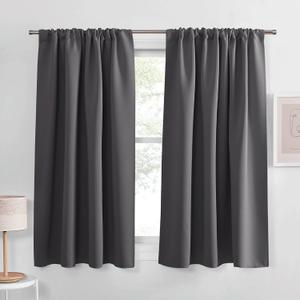 PONY DANCE Bedroom Blackout Curtains 45 inch Length - Grey Drapes for Window Curtains, Room Darking Drapes with no Light for Living Room, 42 x 45 inches, Gray, 2 Panels