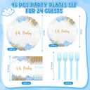 96 PCS Baby Shower Plates and Napkin Set -Serve 24, Oh Baby Boy Shower Tableware Set Includes Blue Baby shower Paper Plates Napkins & Forks for Boy Birthday Party