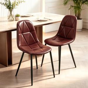 Dining Room Chairs,PU Leather Dining Chairs Set of 2 (Armless),Accent Chairs with backrest,Brown Dining Chair,Modern Dining Chairs,Kitchen & Dining Room Chairs, Black Metal Legs, 27 x 18 x 20