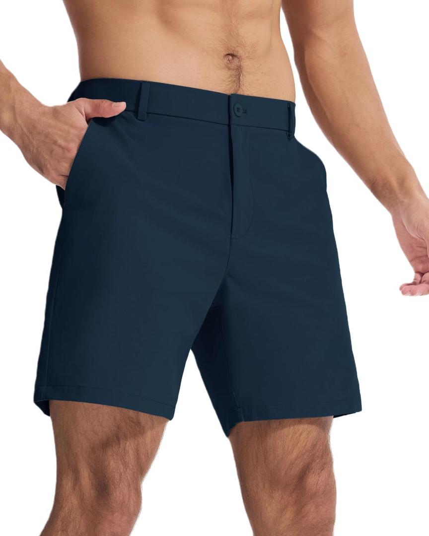 SNOWTEN Men's Classic Fit 7/9/11 Inch Golf Shorts Basic Lightweight Stretch Hiking Casual Short with 2 Pockets and 1 Hidden, Blue, Size: L7.W30