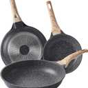 Nonstick Frying Pan Skillets 3-Piece Set 8/9.5/11 inch, Granite Coating Omelette Pan, 100% PFOA free Cookware Pan, Non Stick Stone Frying Pan Skillets Set