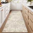 3x10 Washable Neutral Runner Rug Beige Vintage Hallway Kitchen Carpet Non-Slip Soft Low Pile Farmhouse Throw Rug for Bedroom Bathroom Laundry Living Room