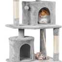 Yaheetech Cat Tree Tower, 70.5in Multi Level Cat Tree Kitten Condo with 2 Condos & 2 Plush Perches & Scratching Post & Dangling Ball, Cat Tower Furniture for Play & Rest Light Gray