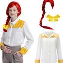 Cowboy Costume for Men with Yellow Plaid Button Down Shirt Men Cowboy Vest Cow Print Vest Halloween Western Outfit (X-Large, Shirt+wig+hair Clip)