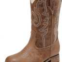 Girls Cowgirl Boots Unisex-Child Mid Calf Glitter Toddler Cowboy Boot Little Big Kids Western Riding Shoes (Brown)
