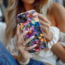 for iPhone 13 Mini Case, Wireless Charging Compatible,Dual-Layer Protection with Chic Wildflower Design, Soft Silicone + Hard Shell, Cute Phone Cover for Women - Vibrant Defined Blossoms