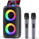 Karaoke Machine, Portable Bluetooth Speaker, PA Speaker with 2 Wireless Karaoke Microphones, Karaoke Machine for Adults Kids with Upgraded Subwoofer, Support TWS/TF/USB/AUX for Home Party Outdoor