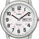 Timex Men's Easy Reader 35mm Day-Date Watch – Silver-Tone Case White Dial with Silver-Tone Expansion Band