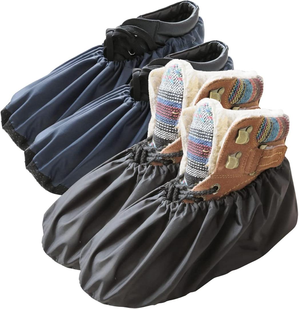 Washable Reusable Shoe Boot Covers - Non-Slip, Water-Resistant (2 Pairs, Large) for Contractors & Households - Keep Carpets, Floors, and Rooms Clean