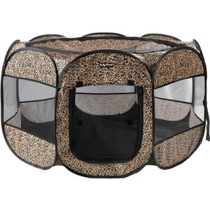 Lucky Monet Portable Dog Cat Playpen Small Dog Puppy Kitten Play Pens Indoor Pop Up Travel Dog Pen for Outdoor Camping Use (Small(29"x29"x16"), Leopard Print)