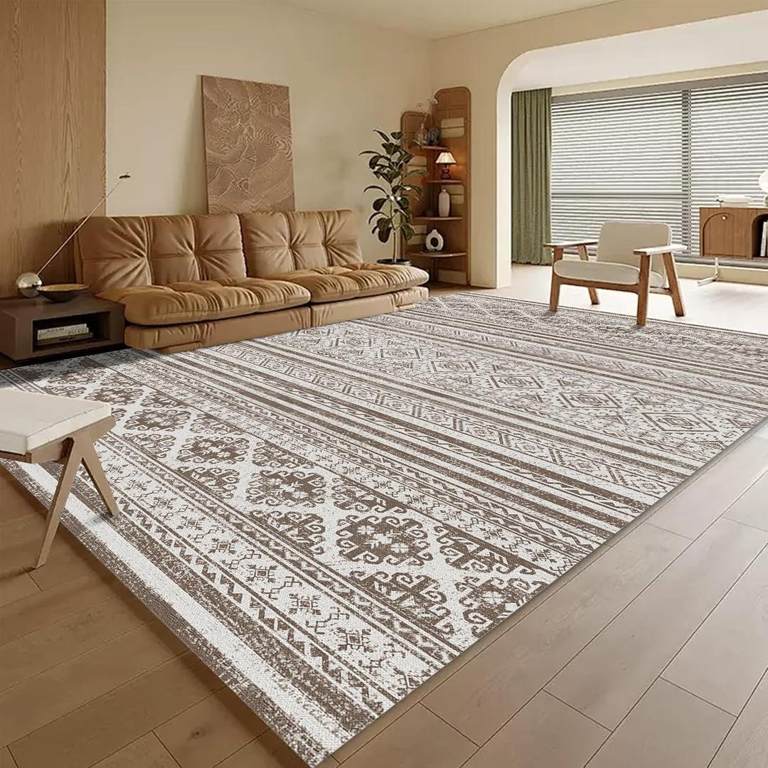 Washable Area Rugs 3' x 5 ' - 1/6 Thick - Moroccan-Inspired -Stain & Water Resistant Non-Slip - Resistant Rug for Living Room, Bedroom, Nursery, Pet & Child Friendly (Brown) (3' x 5' (Rectangular), Morocco-brown)