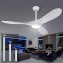 52 Ceiling Fans with Remote Control with Light (LED), Modern Reversible DC Motor Indoor Outdoor 3 Blade Ceiling Fan for Living Room, Patio, and Farmhouse (White)