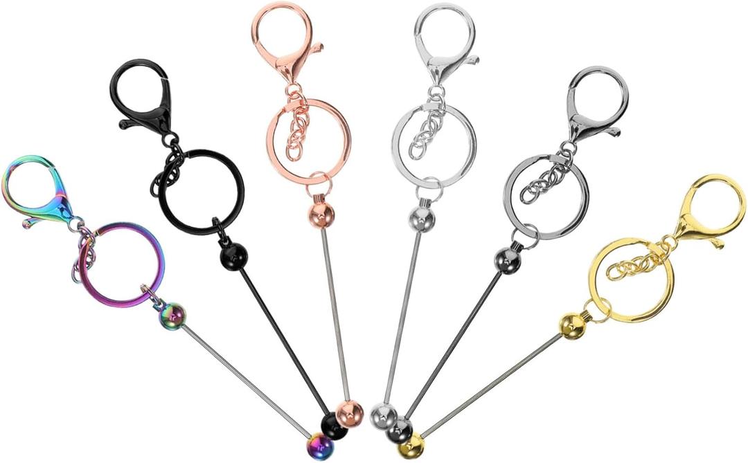 COLLBATH 6pcs Beaded Keychains Keychains Diy Blank Key Rings Beadable Charms Bulk