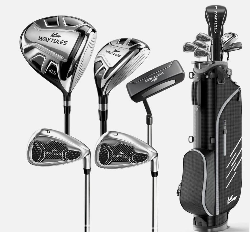 WAYTULES 6-Piece Complete Golf Club Set for Men Adult with Stand Bag, 10.5° Driver, 5H Hybrid, 7 Iron, 9 Iron & Putter, Right Handed