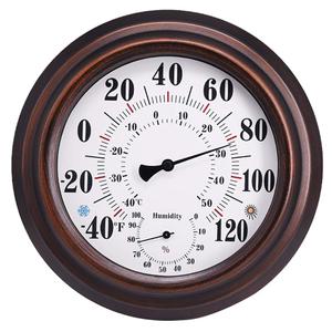 Indoor Outdoor Thermometer Hygrometer - 8" Bronze Steel Wall Thermometer Hygrometer for Patio, Wall or Decorative, No Battery Needed Hanging Thermometer