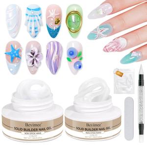 2PCS 3D Gel Nail Art Sculpting Gel, White & Pearl White Solid Builder Gels for Nails Non-Sticky Hand with Dual Form Silicone Pen Hard Gels for Extension Carving Manicure DIY at Home