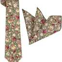 Entwineno Men's Floral Print Tie Set - Necktie with Pocket Square for Men - Wedding - Groomsmen XL