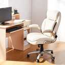 Amazon Basics Ergonomic Executive Office Desk Chair with Lumbar Support, Flip-up Armrests, Adjustable Height, Cream Leather