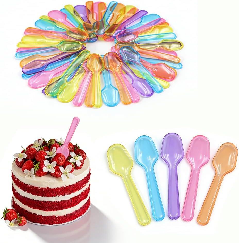 200pcs Mini Tasting Spoons 5 Colors of Plastic Little Spoons for Desserts,Ice Cream,Jelly&Yogurt,3 Inch Disposabe Sample Spoons for Party,Seasonings Repackage,Tasting Supplies