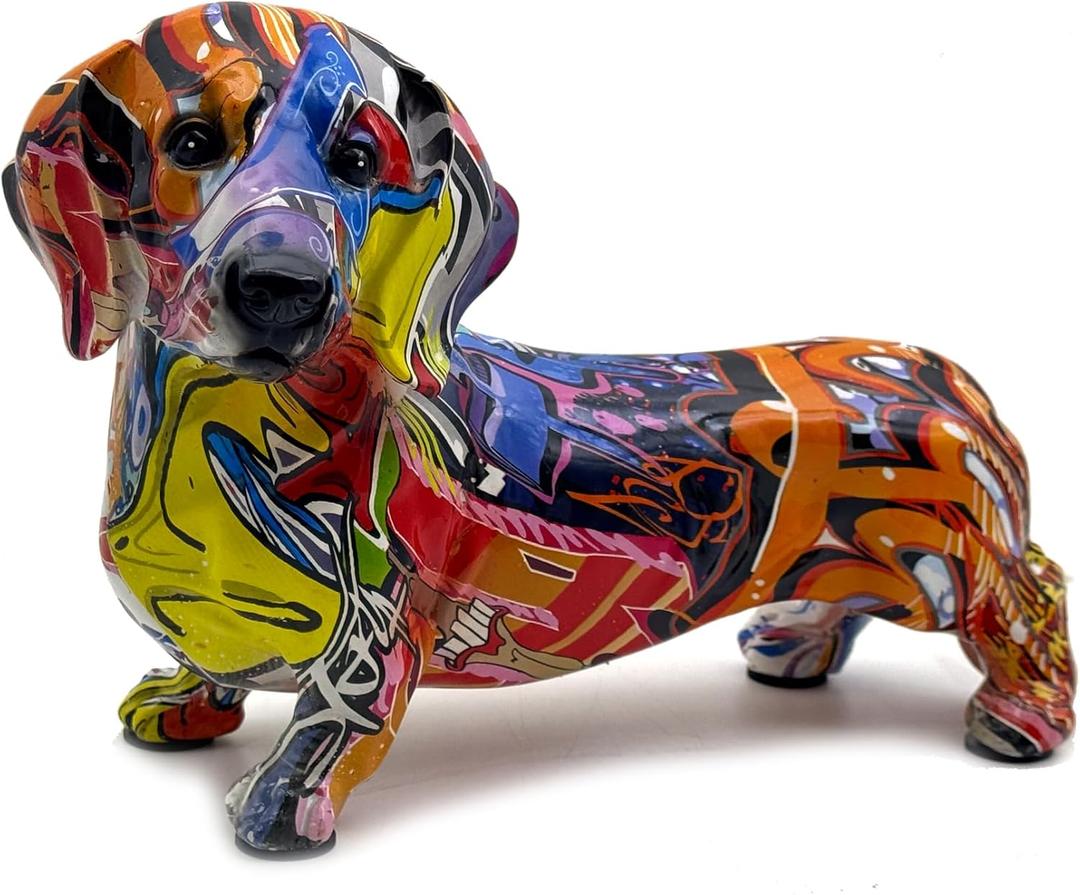 FUNSXBUG Colorful Dachshund Dog Statue Art Figurines Sculpture Collectibles Home Office Desktop Decor Outdoor Garden Display Decoration (Dachshund Dog 1)