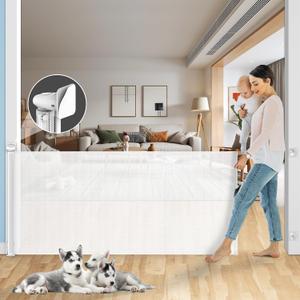 Punch-Free Retractable Baby Gates, 78 inches Extra Wide for Large Opening, Child Pet Safety Indoor/Outdoor Retractable Mesh Gate 34" Tall, for Doorways, Stairs, Hallways, White