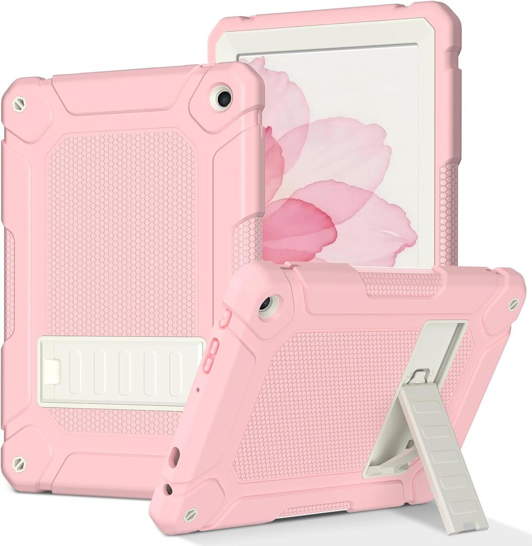 MENZO Case for 10-inch Tablet (Fit 13th Generation Only), Layer Duty Shockproof Rugged Case with Kickstand, Pink+Beige