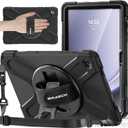 BRAECNstock for Samsung Galaxy Tab A9+ Plus Case 11 inch (SM-X210/X216/X218) Shockproof Protective Tab A9+ Plus Kids Case with Screen Protector Pen Holder Rotating Hand Strap+Stand, Black