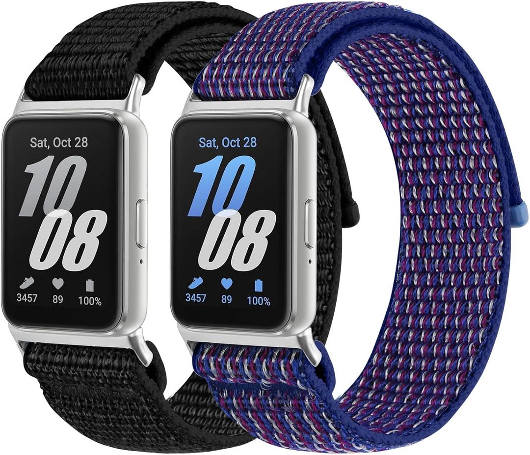 2PCS Nylon Watch Band Compatible with Samsung Galaxy Fit 3, Soft Breathable Adjustable Sport Nylon Loop Replacement Wristbands for Galaxy Fit3 SM-R390 Watch for Women Men