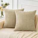 MIULEE Pack of 2 Beige Throw Pillow Covers 18x18 Inch Soft Chenille Pillow Covers for Sofa Living Room Couch Solid Dyed Cases Not Pillow Inserts (18" x 18" (Pack of 2))