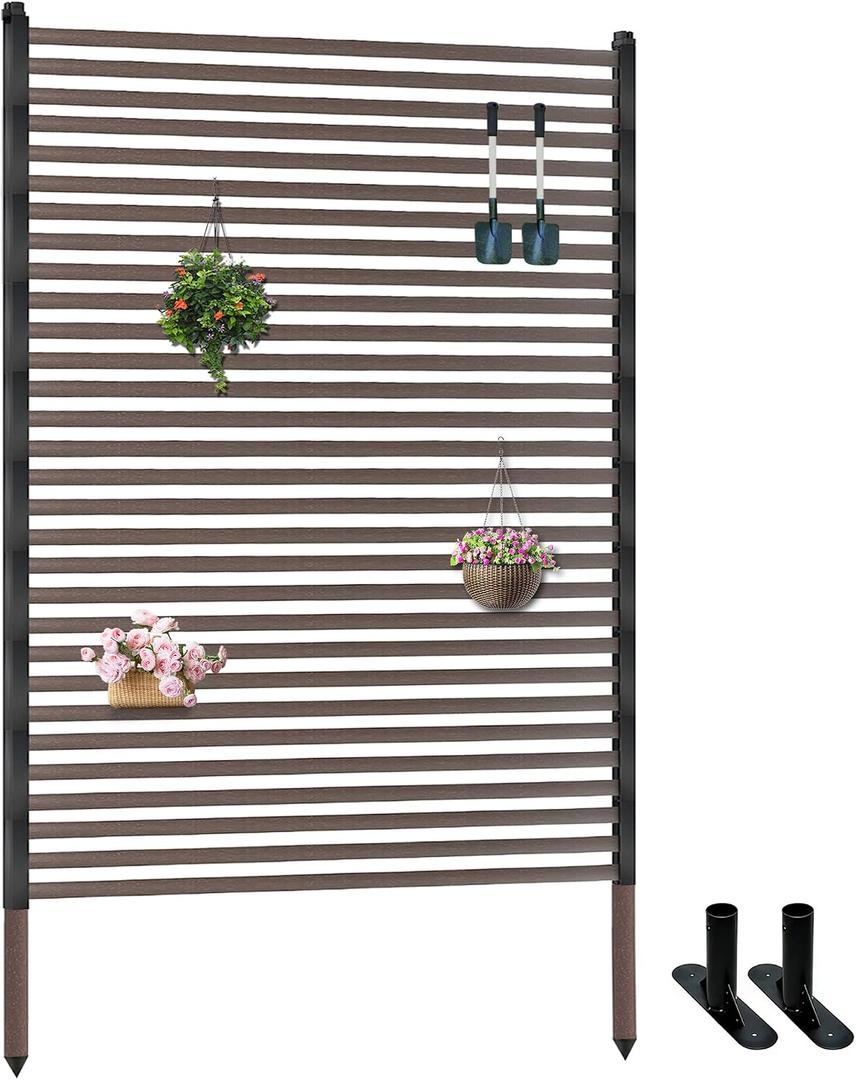 Outdoor Privacy Screen Fence with Stand 4FT x 6FT, Freestanding Privacy Fence Panels for Outside, No Dig Fence for Air Conditioner, Trash Can, AC Unit, Patio Lattice Fence Trellis Brown