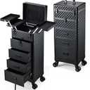 Stagiant Rolling Makeup Case with Drawers Cosmetology Case on Wheels 5 IN 1 Makeup Case 4 Drawers with Foot Stand Spring-release Mechanism Rolling Make Up Organizer for Artist Salon Nail Teach Trunk