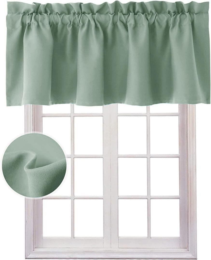 Hiasan Valance Curtains for Kitchen Blackout Thermal Insulated Solid Window Curtain Valance, Light Sage, 42 x 12 Inches, 1 Panel