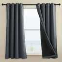 Rutterllow 100% Blackout Curtain 2 Panels , Heat and Full Light Blocking Drapes with Grommets for Bedroom, Thermal Insulated Window Treatment Drapes for Living Room (Dark Grey, 52Wx54L)