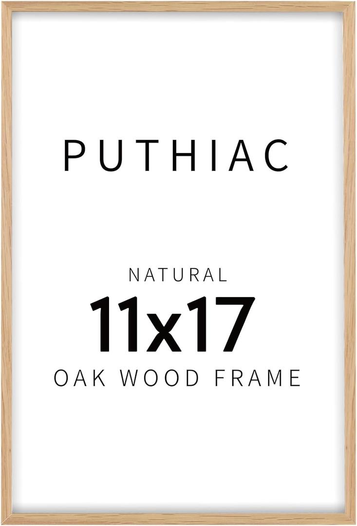 puthiac 11x17 Oak Wood Picture Frame - Minimalist 11x17 Poster Frame, 11"x17" Frame Wood, Natural Solid Wooden Picture Frames for Wall Art Photo and Prints(1 Pack, Beige)