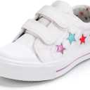 K KomForme Toddler Sneakers for Boys and Girls Dual Hook and Loops Sneakers Baby Canvas Shoes, White New, Size 7 