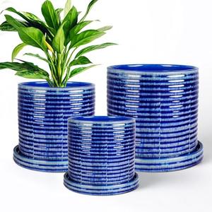 EFISPSS Ceramic Planter Pots, 6+8+10 Inch Planters for Plant Outdoor, Flower Pots with Drainage Hole and Saucer, Planter Pots for Home Garden Patio, Set of 3 - Black And White
