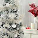 68 Pcs Christmas Tree Ornaments Set Glitter Shatterproof Xmas Tree Ball Ornament Poinsettia Flowers Wired Ribbon Berry Stem Topper Star Pine Needles for Christmas Home Decoration (Iridescent) (White)