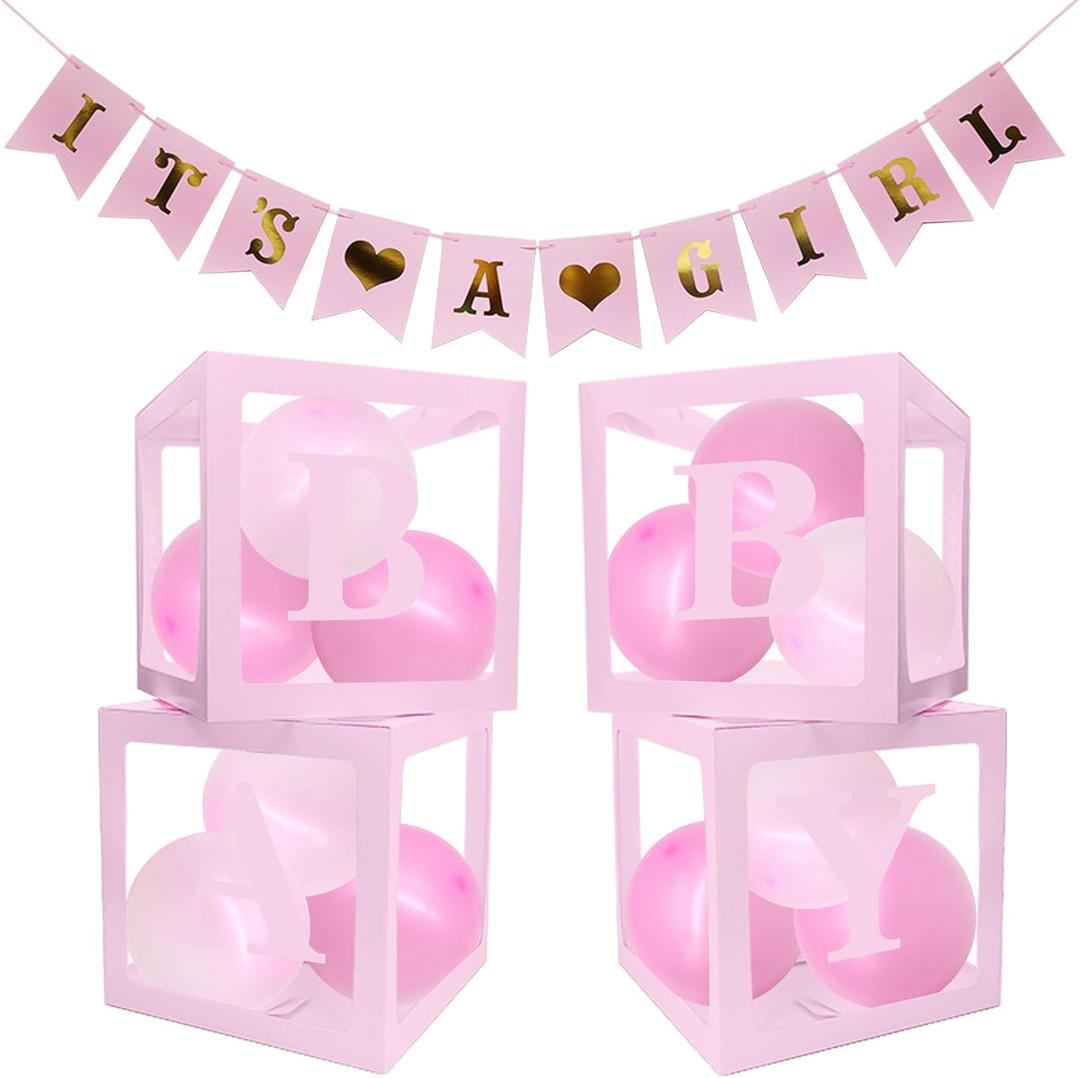Baby Shower Decoration Kit for Girl, It's a Girl Banner Pink Balloon Box with 20 Pink Balloons, Baby Girl Party Decorations Kit for Gender Reveal Party Baby Shower Celebration