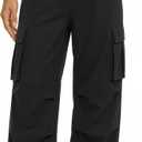 keriffe Womens Cargo Pants High Waisted Casual Baggy Parachute Wide Leg Hiking Pants with 4 Pockets (Black, XL)