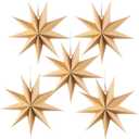 SUNBEAUTY 5 Pcs 9-Pointed Natural Paper Star Lanterns 12 Inch Christmas Hanging Lamp Rustic Paper Decorations Shade Wedding Birthday Christmas Home Party Decorations