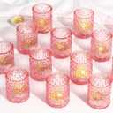 Maxdot 48 Pack Pink Glass Votive Candle Holders 2.1 x 2.6 Inch Valentine Tea Light Candleholder Bulk Xmas Glass Tealight Candlestick Holders for Table Centerpiece Home Wedding Valentine Party Decor