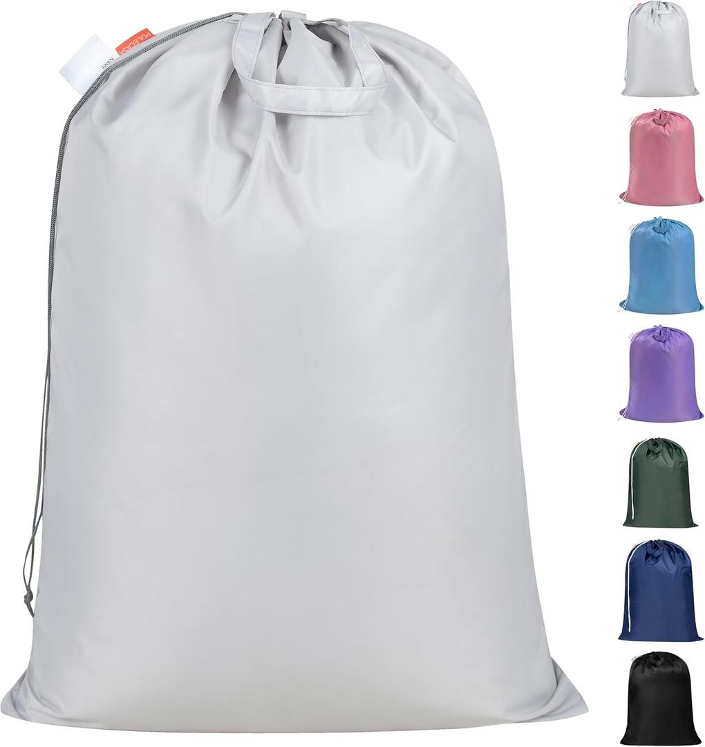Polecasa Extra Heavy-Duty Laundry Bag 28x36- Large Storage Bag with Reinforced Handles & Drawstring Closure for College Dorm Travel - Silver