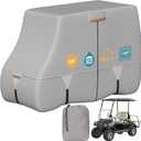 Tuszom 100% Waterproof 1200D Solution-Dyed Golf Cart Cover Universal Fit Yamaha,Honda,Club Car,EZGO and Most Brand Golf Cart for 2/2+2/4/4+2/6 Seats with Zipper Door,Storage Bag (Gray)