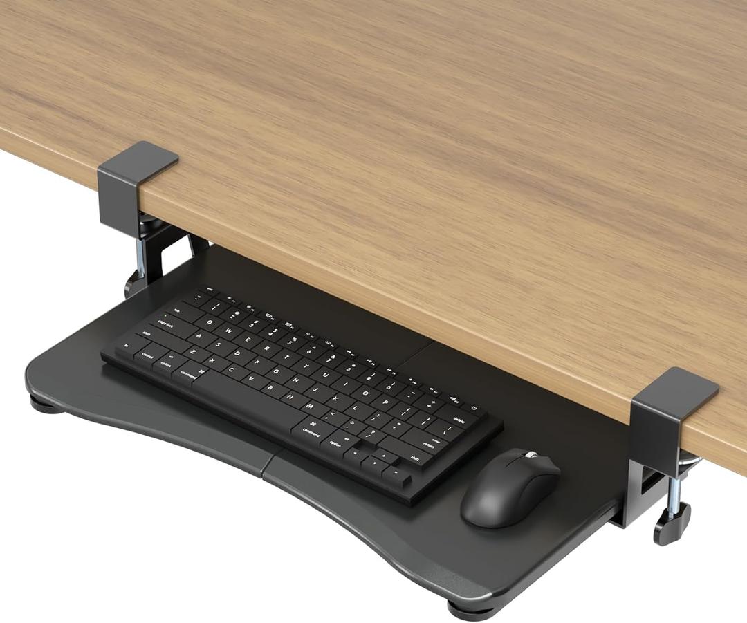 Suptek Small Keyboard Tray Under Desk Pull Out with C Clamp Mount, Computer Keyboard & Mouse Tray, 20 (24.2 Including Clamps) x 11.8 inch Slide-Out Platform Computer Drawer for Typing, Black, DSF1S