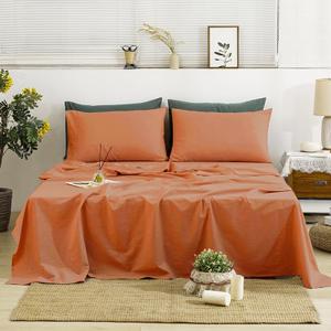 TUMEI Linen Sheets Queen Size, 100% Washed French Linen Sheets Set, 4Pcs Queen Bedding Sheets Set with Durable Deep Pocket Fitted Sheet & Flat Sheet & 2 Pillowcases, Caramel Queen